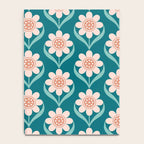 Scandinavian Floral Pattern, Turquoise, Peach and Salmon Pink Retro Flowers Notebook Gallery Image 4