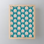Scandinavian Floral Pattern, Turquoise, Peach and Salmon Pink Retro Flowers Mini Art Print Gallery Image 1
