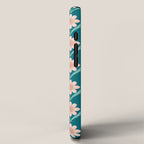 Scandinavian Floral Pattern, Turquoise, Peach and Salmon Pink Retro Flowers iPhone Case Gallery Image 2