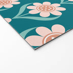 Scandinavian Floral Pattern, Turquoise, Peach and Salmon Pink Retro Flowers Welcome Mat Gallery Image 2
