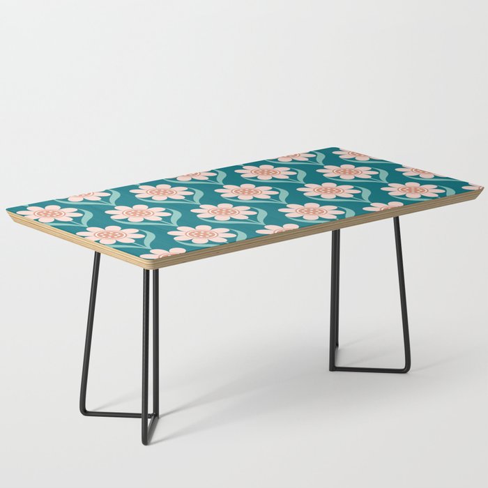 Scandinavian Floral Pattern, Turquoise, Peach and Salmon Pink Retro Flowers Coffee Table Gallery Image 1