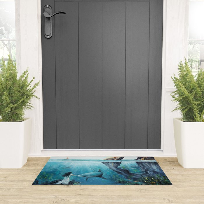 Surreal Ocean Dream 'Fairy Girl and the Shark' Welcome Mat Gallery Image 3