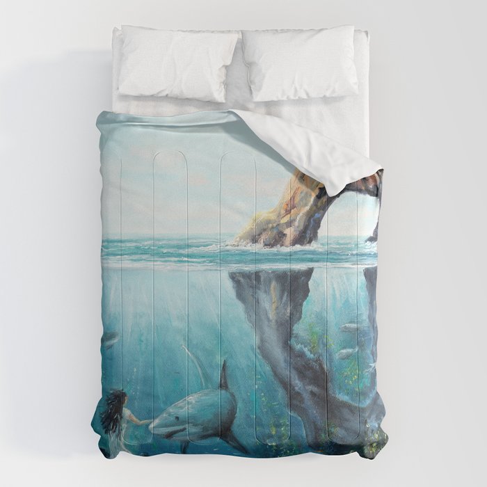 Surreal Ocean Dream 'Fairy Girl and the Shark' Comforter Gallery Image 6