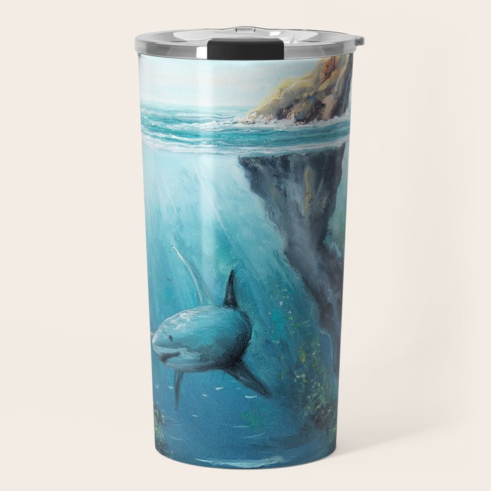 Surreal Ocean Dream 'Fairy Girl and the Shark' Travel Mug Gallery Image 1