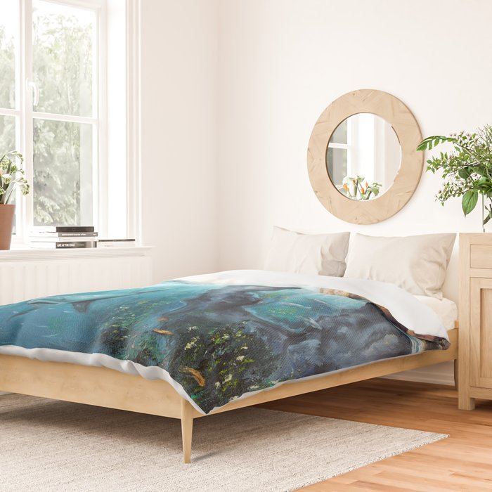 Surreal Ocean Dream 'Fairy Girl and the Shark' Duvet Cover Gallery Image 2