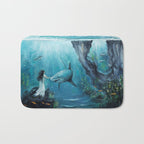 Surreal Ocean Dream 'Fairy Girl and the Shark' Bath Mat Gallery Image 1