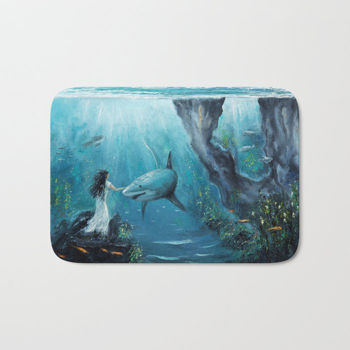 Surreal Ocean Dream 'Fairy Girl and the Shark' Bath Mat Gallery Image 1