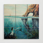 Surreal Ocean Dream 'Fairy Girl and the Shark' Wood Wall Art Gallery Image 1