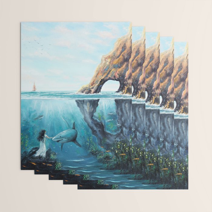 Surreal Ocean Dream 'Fairy Girl and the Shark' Wrapping Paper Gallery Image 3