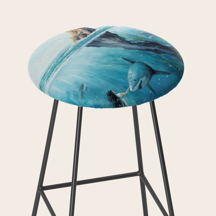 Surreal Ocean Dream 'Fairy Girl and the Shark' Stool Gallery Image 2