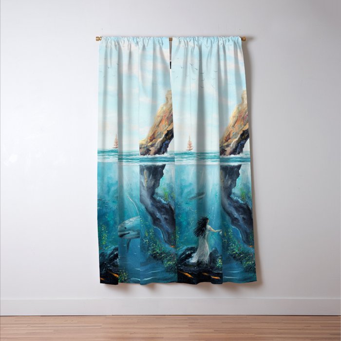 Surreal Ocean Dream 'Fairy Girl and the Shark' Window Curtain Gallery Image 3