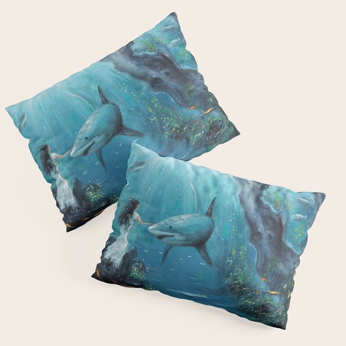 Surreal Ocean Dream 'Fairy Girl and the Shark' Pillow Sham Gallery Image 1