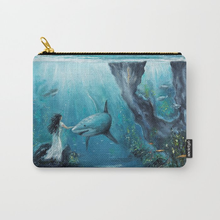 Surreal Ocean Dream 'Fairy Girl and the Shark' Carry All Pouch Gallery Image 1