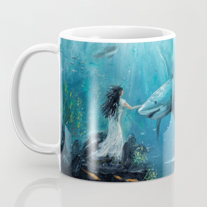 Surreal Ocean Dream 'Fairy Girl and the Shark' Coffee Mug Gallery Image 3