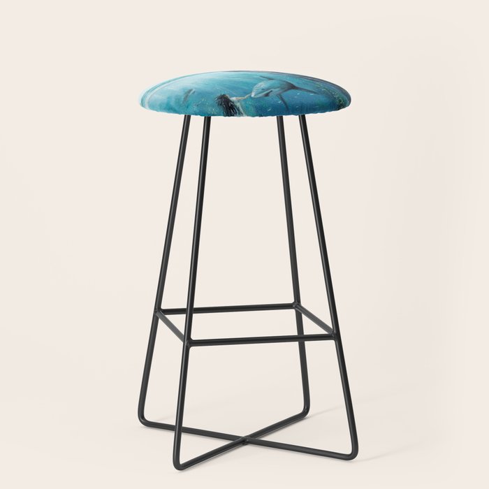 Surreal Ocean Dream 'Fairy Girl and the Shark' Stool Gallery Image 1