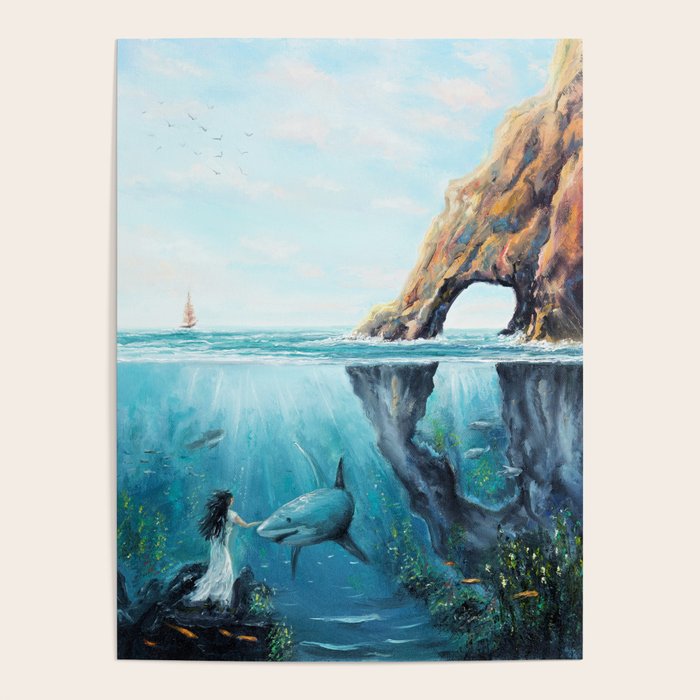 Surreal Ocean Dream 'Fairy Girl and the Shark' Poster Gallery Image 4
