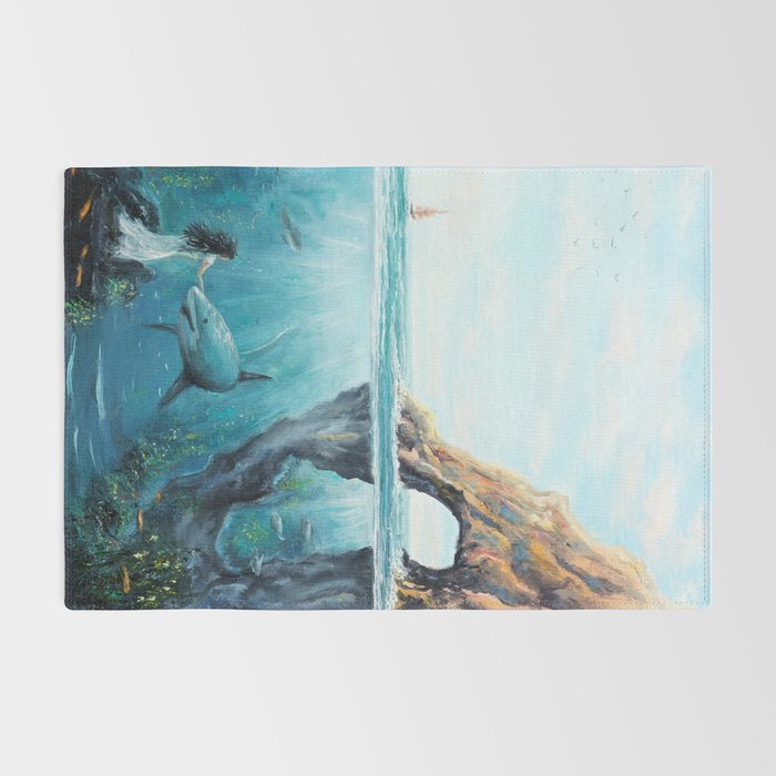 Surreal Ocean Dream 'Fairy Girl and the Shark' Rug Gallery Image 2
