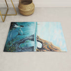 Surreal Ocean Dream 'Fairy Girl and the Shark' Rug Gallery Image 1