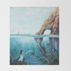 Surreal Ocean Dream 'Fairy Girl and the Shark' Throw Blanket Gallery Image 2