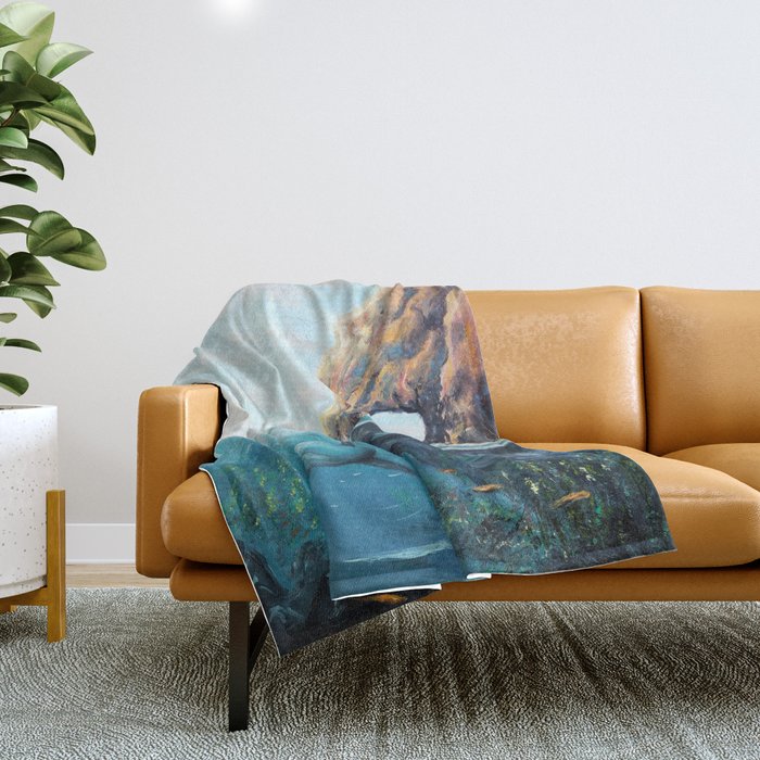 Surreal Ocean Dream 'Fairy Girl and the Shark' Throw Blanket Gallery Image 1