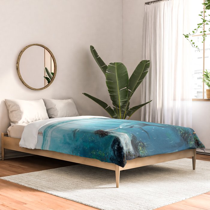 Surreal Ocean Dream 'Fairy Girl and the Shark' Comforter Gallery Image 2