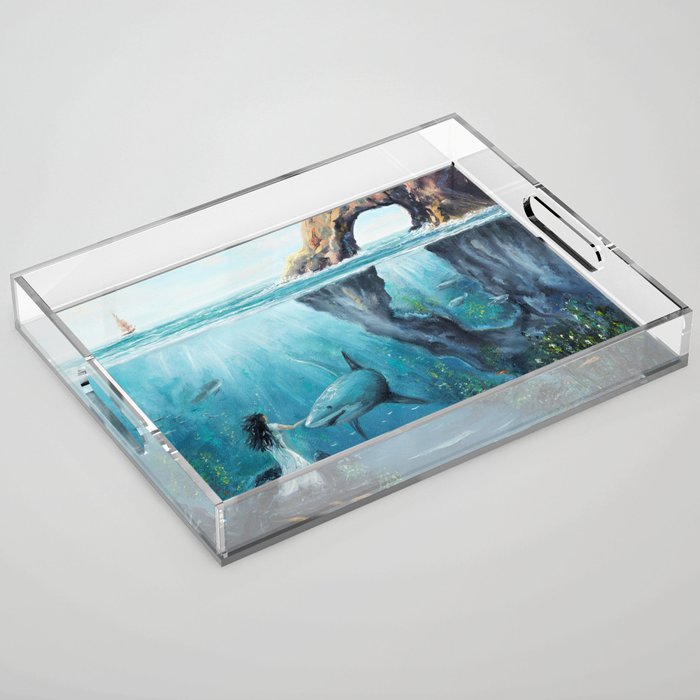 Surreal Ocean Dream 'Fairy Girl and the Shark' Acrylic Tray Gallery Image 1