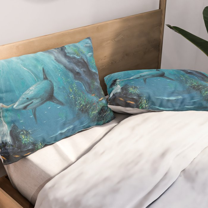 Surreal Ocean Dream 'Fairy Girl and the Shark' Pillow Sham Gallery Image 2