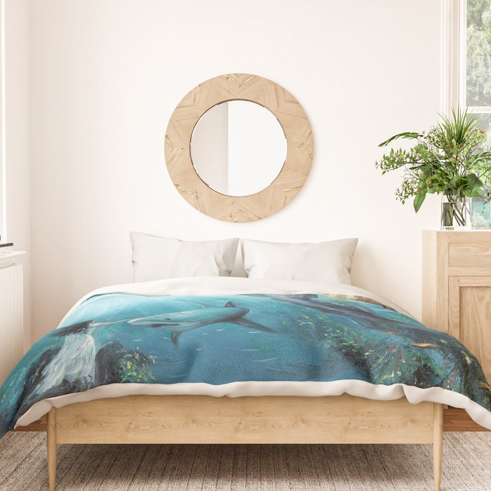 Surreal Ocean Dream 'Fairy Girl and the Shark' Duvet Cover Gallery Image 3