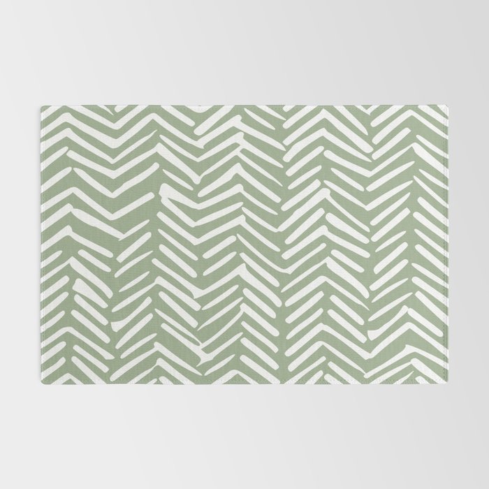Boho, Abstract, Herringbone Pattern, Sage Green and White Rug Gallery Image 2