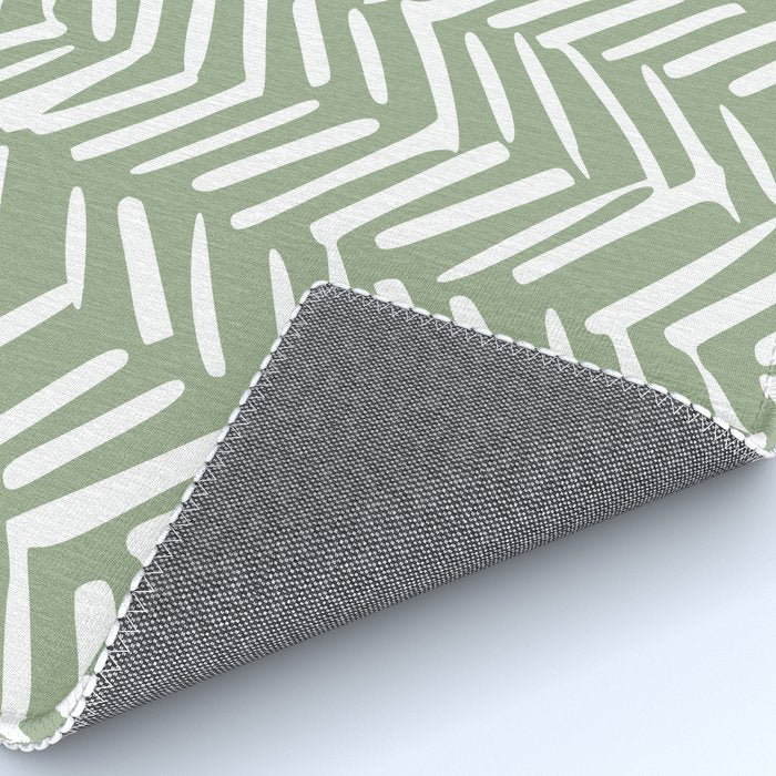 Boho, Abstract, Herringbone Pattern, Sage Green and White Rug Gallery Image 4