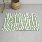Boho, Abstract, Herringbone Pattern, Sage Green and White Rug Gallery Image 1