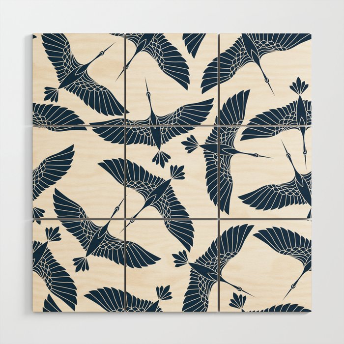 Abstract Japanese Herons Wood Wall Art Gallery Image 1