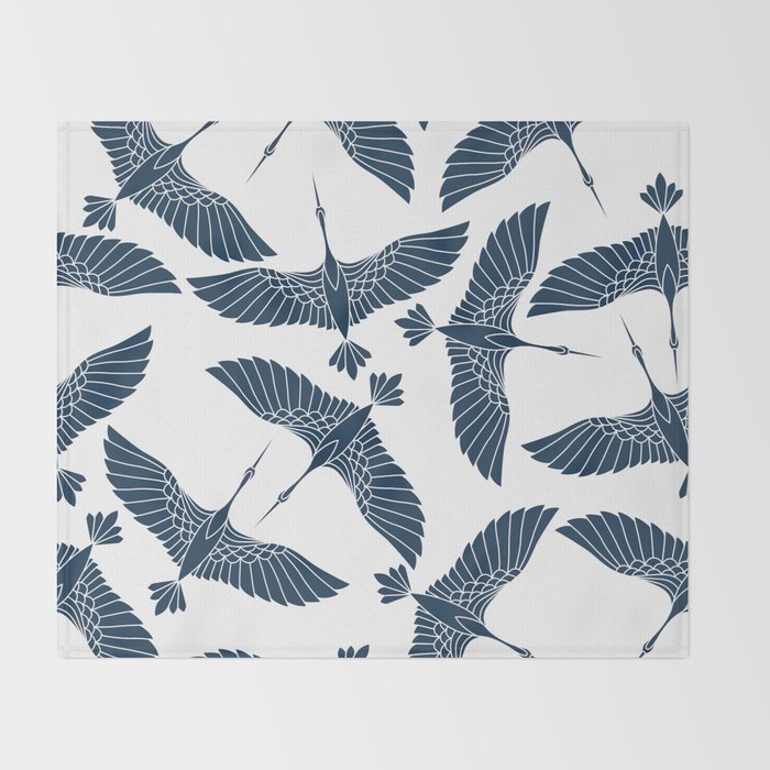 Abstract Japanese Herons Throw Blanket Gallery Image 2