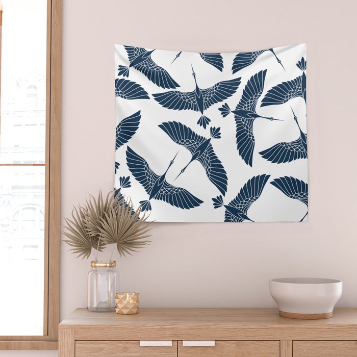 Abstract Japanese Herons Wall Tapestry Gallery Image 2