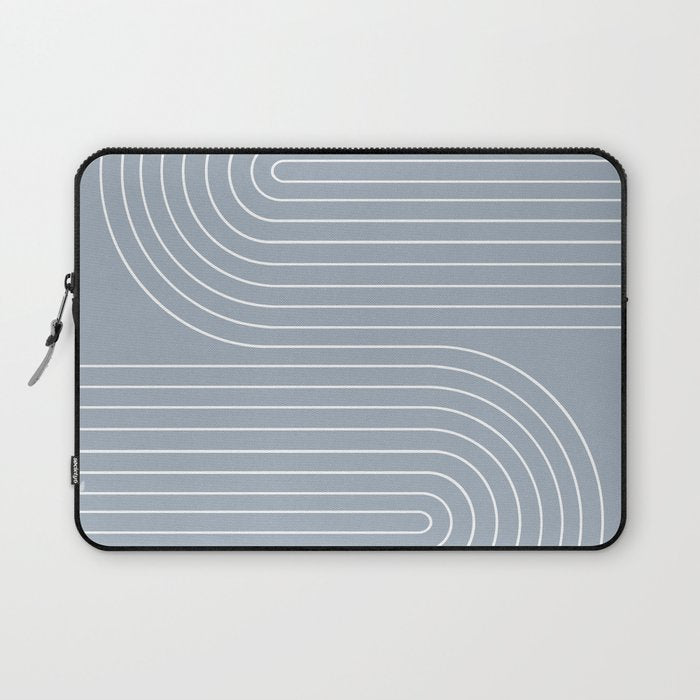 Minimal Line Curvature LXXVII Natural Blue Mid Century Modern Arch Abstract Laptop Sleeve Gallery Image 1
