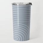 Minimal Line Curvature LXXVII Natural Blue Mid Century Modern Arch Abstract Travel Mug Gallery Image 2