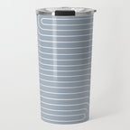 Minimal Line Curvature LXXVII Natural Blue Mid Century Modern Arch Abstract Travel Mug Gallery Image 1