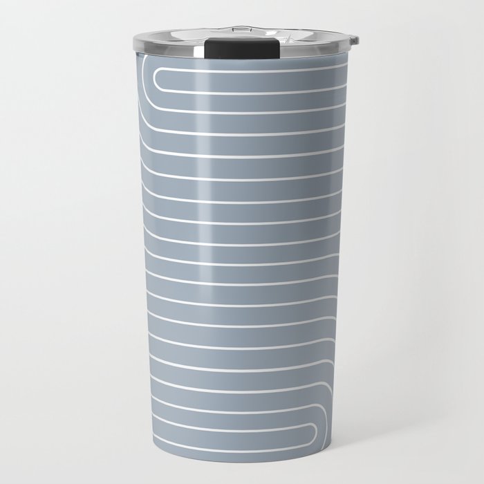 Minimal Line Curvature LXXVII Natural Blue Mid Century Modern Arch Abstract Travel Mug Gallery Image 1