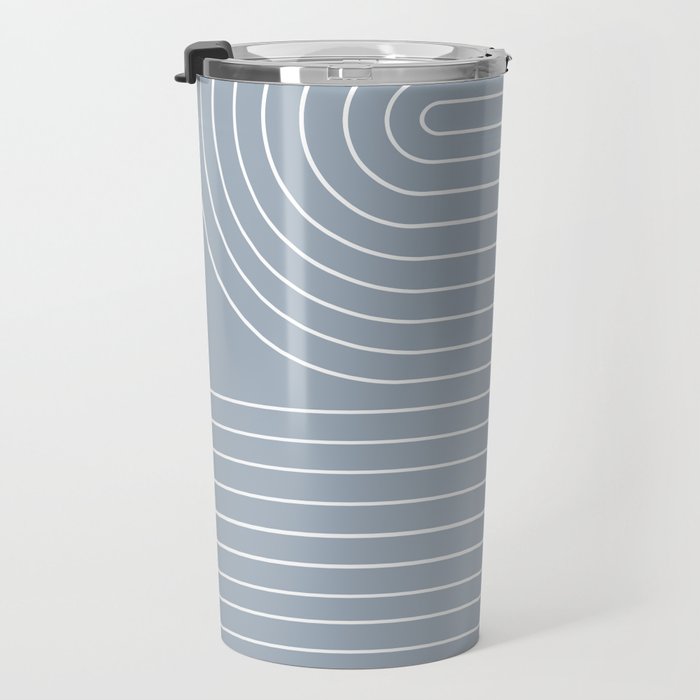 Minimal Line Curvature LXXVII Natural Blue Mid Century Modern Arch Abstract Travel Mug Gallery Image 3