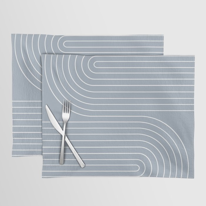 Minimal Line Curvature LXXVII Natural Blue Mid Century Modern Arch Abstract Placemat Gallery Image 1