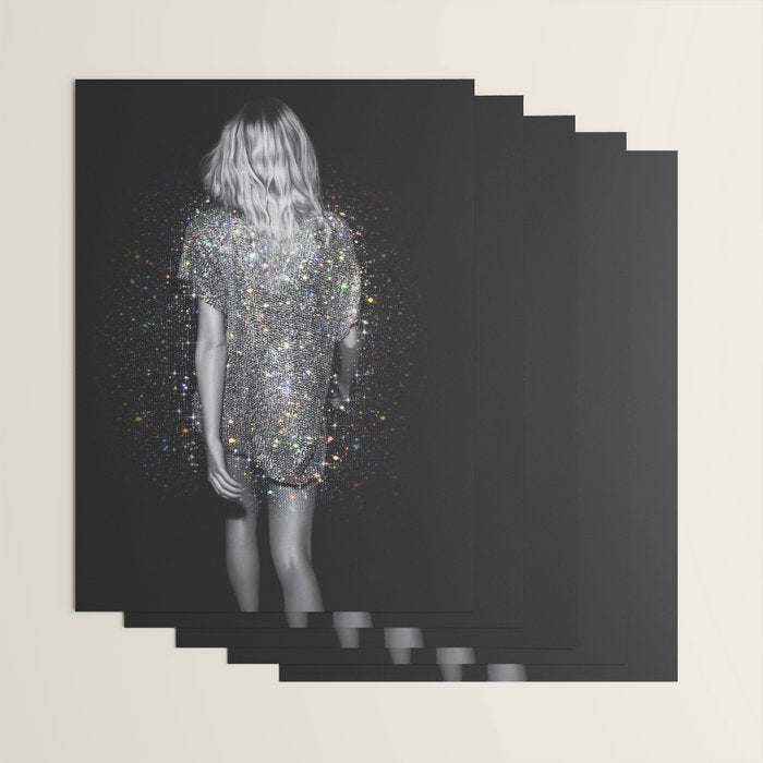MAGIC GIRL - glitter artwork by Yana Potter, black and white photo, night vibes, sparkling and shiny Wrapping Paper Gallery Image 3