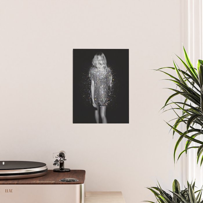 MAGIC GIRL - glitter artwork by Yana Potter, black and white photo, night vibes, sparkling and shiny Poster Gallery Image 2