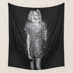 MAGIC GIRL - glitter artwork by Yana Potter, black and white photo, night vibes, sparkling and shiny Wall Tapestry Gallery Image 4