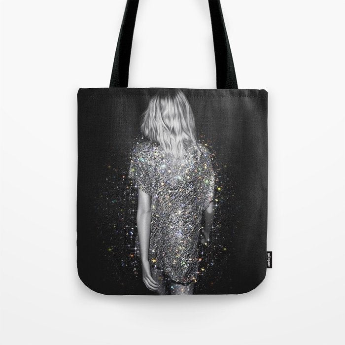 MAGIC GIRL - glitter artwork by Yana Potter, black and white photo, night vibes, sparkling and shiny Tote Bag Gallery Image 1
