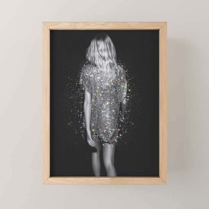 MAGIC GIRL - glitter artwork by Yana Potter, black and white photo, night vibes, sparkling and shiny Mini Art Print Gallery Image 1
