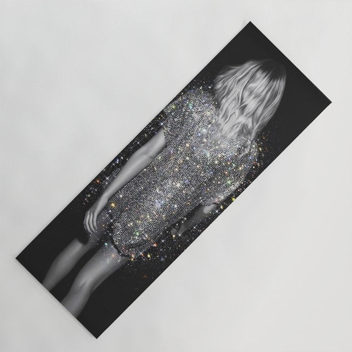 MAGIC GIRL - glitter artwork by Yana Potter, black and white photo, night vibes, sparkling and shiny Yoga Mat Gallery Image 1
