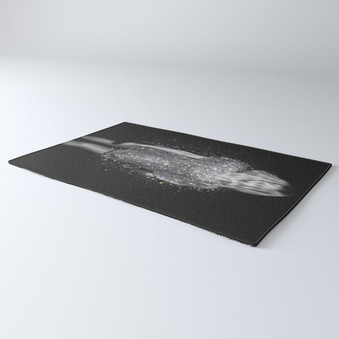 MAGIC GIRL - glitter artwork by Yana Potter, black and white photo, night vibes, sparkling and shiny Rug Gallery Image 3