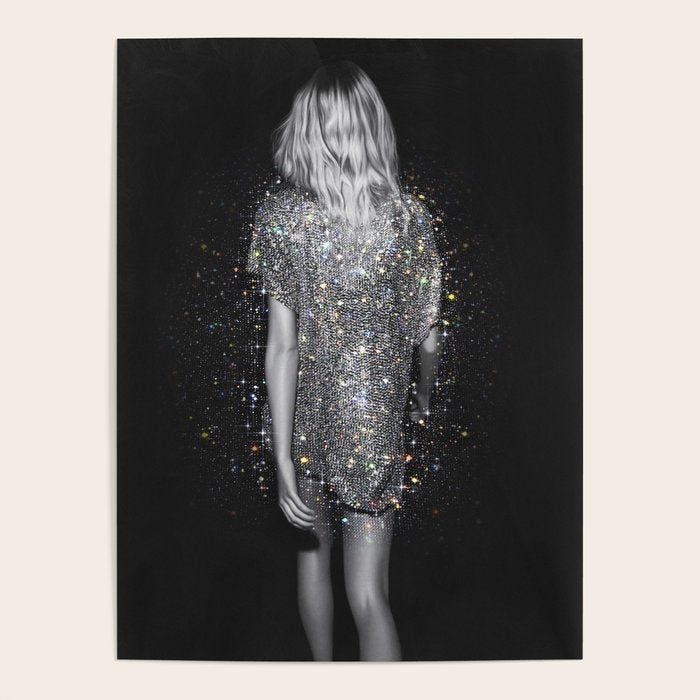 MAGIC GIRL - glitter artwork by Yana Potter, black and white photo, night vibes, sparkling and shiny Poster Gallery Image 4