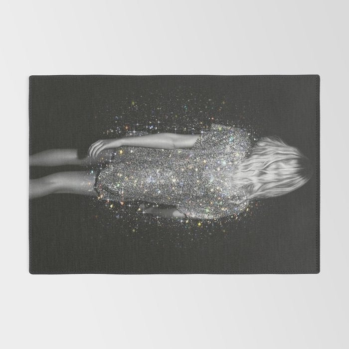 MAGIC GIRL - glitter artwork by Yana Potter, black and white photo, night vibes, sparkling and shiny Rug Gallery Image 2