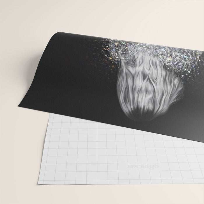 MAGIC GIRL - glitter artwork by Yana Potter, black and white photo, night vibes, sparkling and shiny Wrapping Paper Gallery Image 2